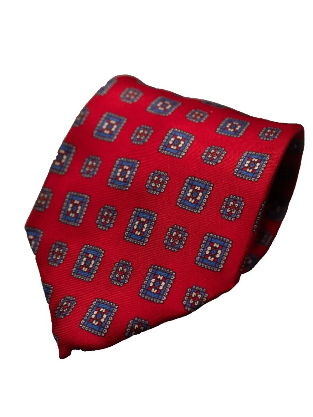 Vintage Bert Pulitzer Tie 100% Silk Geometric Satin Red USA Made 3.5"